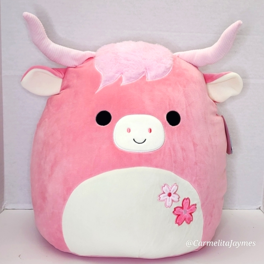 FITZWILLIAM 🐮 FTM Pink & White Highland Cow w Flowers Original Squishmallow NWT
